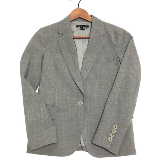NWOT THEORY Virgin Wool Tailor Blazer Sz 00 Grey - Picture 7 of 7